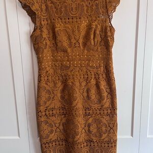 ANTONIO MELANI Brown Sheath Midi Dress with Flutter Cap Sleeves